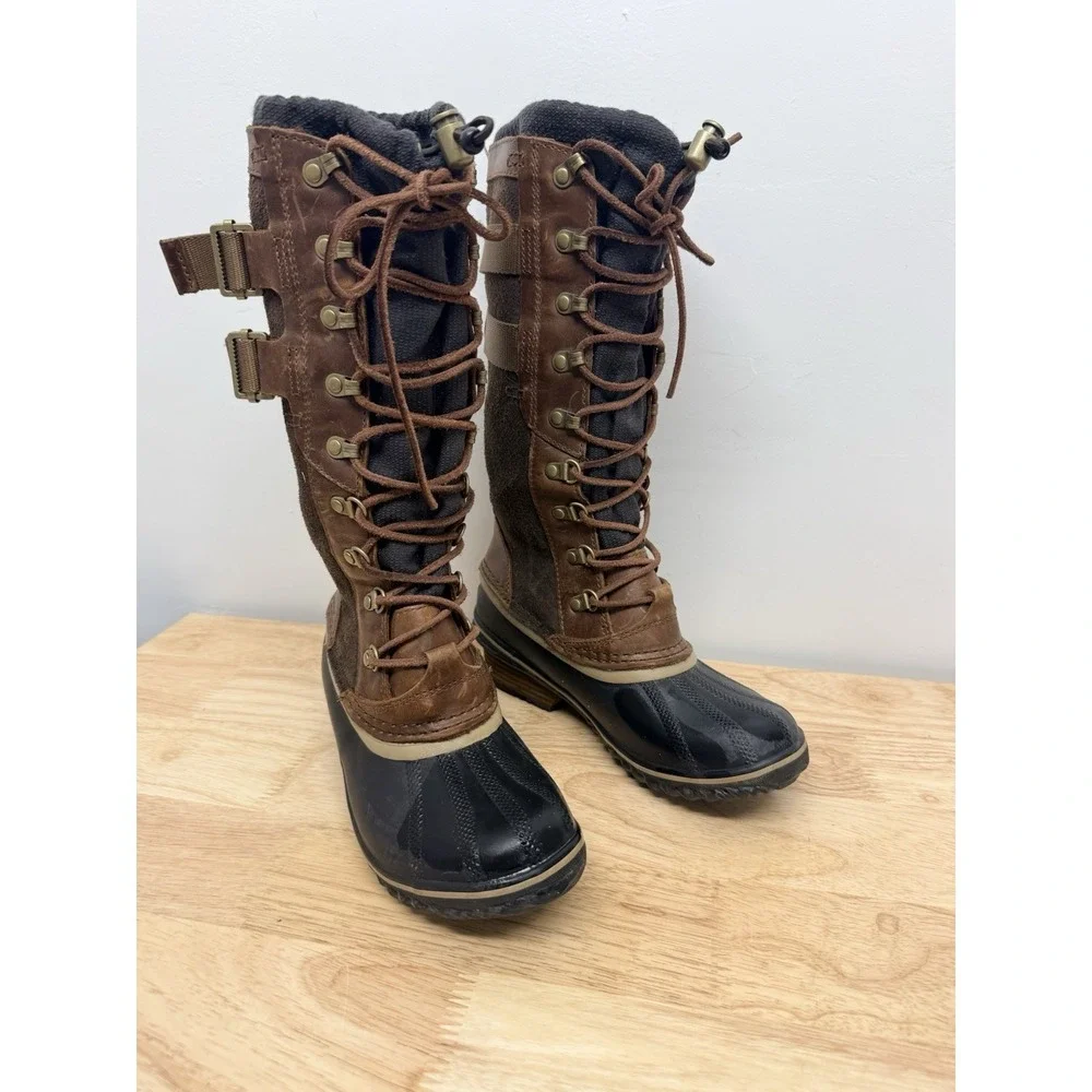 Sorel Conquest Carly Tall Duck Boots Womens‎ 7 Brown Waterproof NL2273 #23